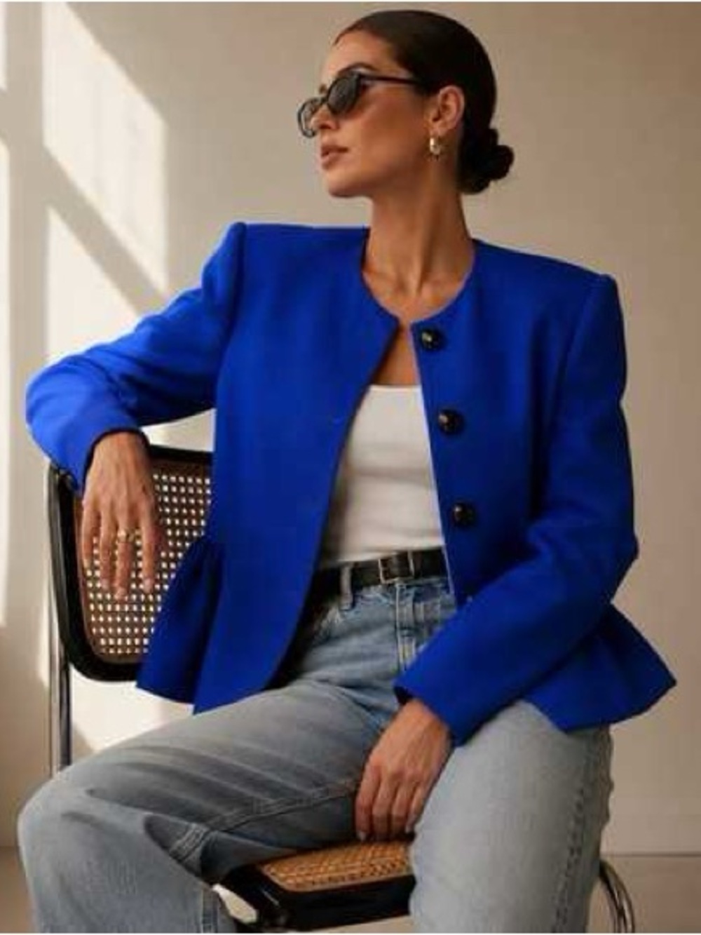 Talbots Cobalt Blue Wool-Blend Peplum Blazer — Size 12, Like New